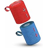 Stromberg - Twin 2-in-1 Mini Portable Bluetooth Speaker, 10W Power (5W per Speaker), 10-Hour Playtime, Sky Blue and Red