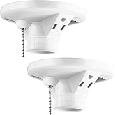 Saysurey 2 Pack Porcelain Light Socket with Outlet and Pull Chain | White Light Fixture, Grounded Receptacle, Ceiling Box Mount, E27/e26 Base, Bulb Socket for Indoor Garage Closet Lighting
