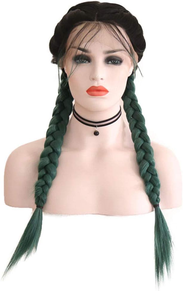 Wigs for White Women,Synthetic Baby Hair Braided Double Lace Front Wig Long Black Ombre Black Wigs