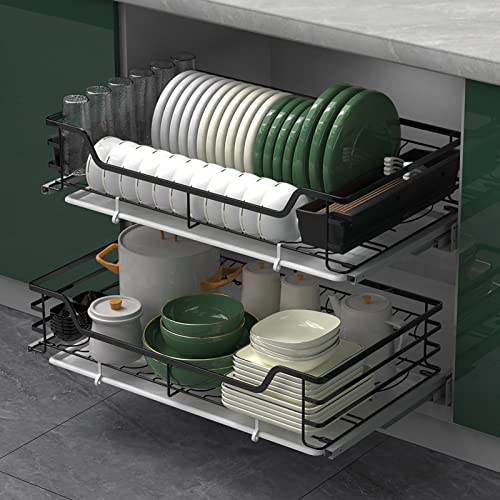 2 Tier Slide Out Kitchen Cabinet Storage Shelves Stainless Steel Heavy ...