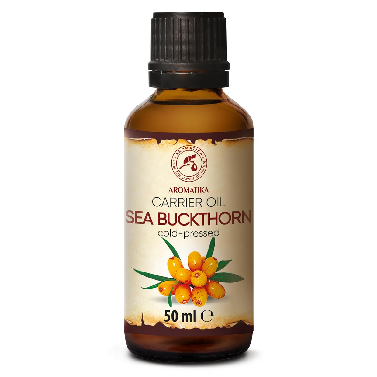 Sea Buckthorn Oil 50ml - Cold Pressed - Hippophae Rhamnoides Oil - 100% Pure & Natural Sea Buckthorn Berry Oils - for Face - Hair - Skin Сare - Oils for Beauty & Health - Glass Bottle