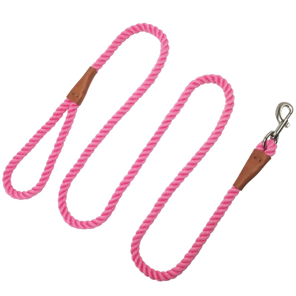 BTINESFUL 6FT Braided Rope Dog Leash, Strong Standard Dog Leash Soft Handle Dog Twisting Traction for Large Medium Dogs Hiking, Camping, Exploring, Walking, Pink
