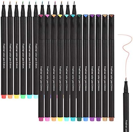 Fineliner Drawing Pens,HJSMing 24 Fineliner Color Pen Set, 0.4mm Writing Drawing Pen,Colored Porous Fine Point Pen for Coloring Book and Bullet Journal Art Projects -for Student&Office Best Gift