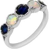 Solid 925 Sterling Silver Natural AAA Opal 3-Stone Ring - Oval, Multi-Color, Sizes 4-12