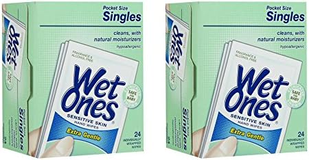 2 Pack of 24 Wet Ones Wipes for Sensitive Skin Singles Pocket Size bundled by Maven Gifts