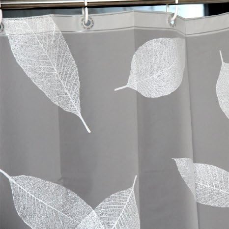 Shower Curtain or Liner with 12 Hooks, 3 Magnets in Bottom and Durable Grommets, Waterproof, 72 x 72 Inch, White Leaves