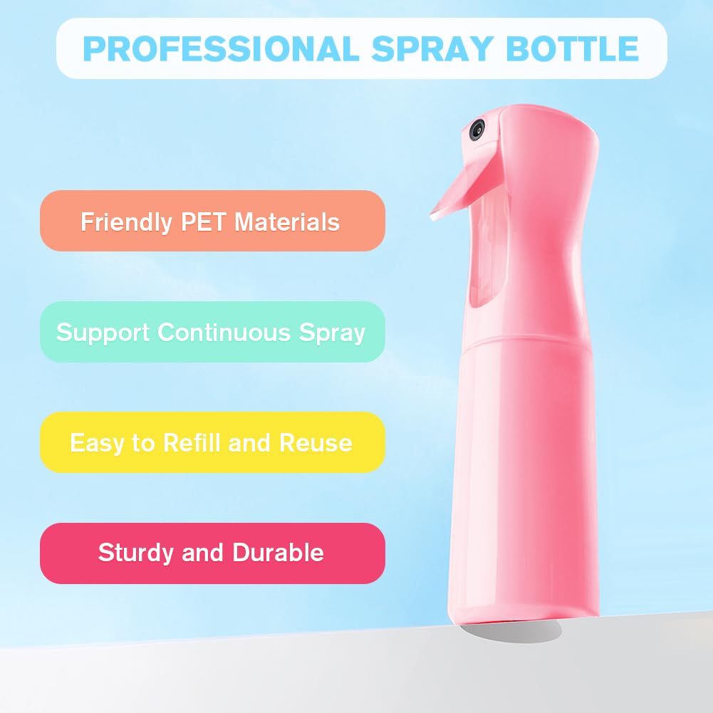 Empty Spray bottles, Spray Water Bottle Fine Mist Refillable, Continuous Spray Bottle for Hair, Skin Care, Showering Pets, Plants, travel, Cleaning and Ironing 6.8 Ounce (Pink)