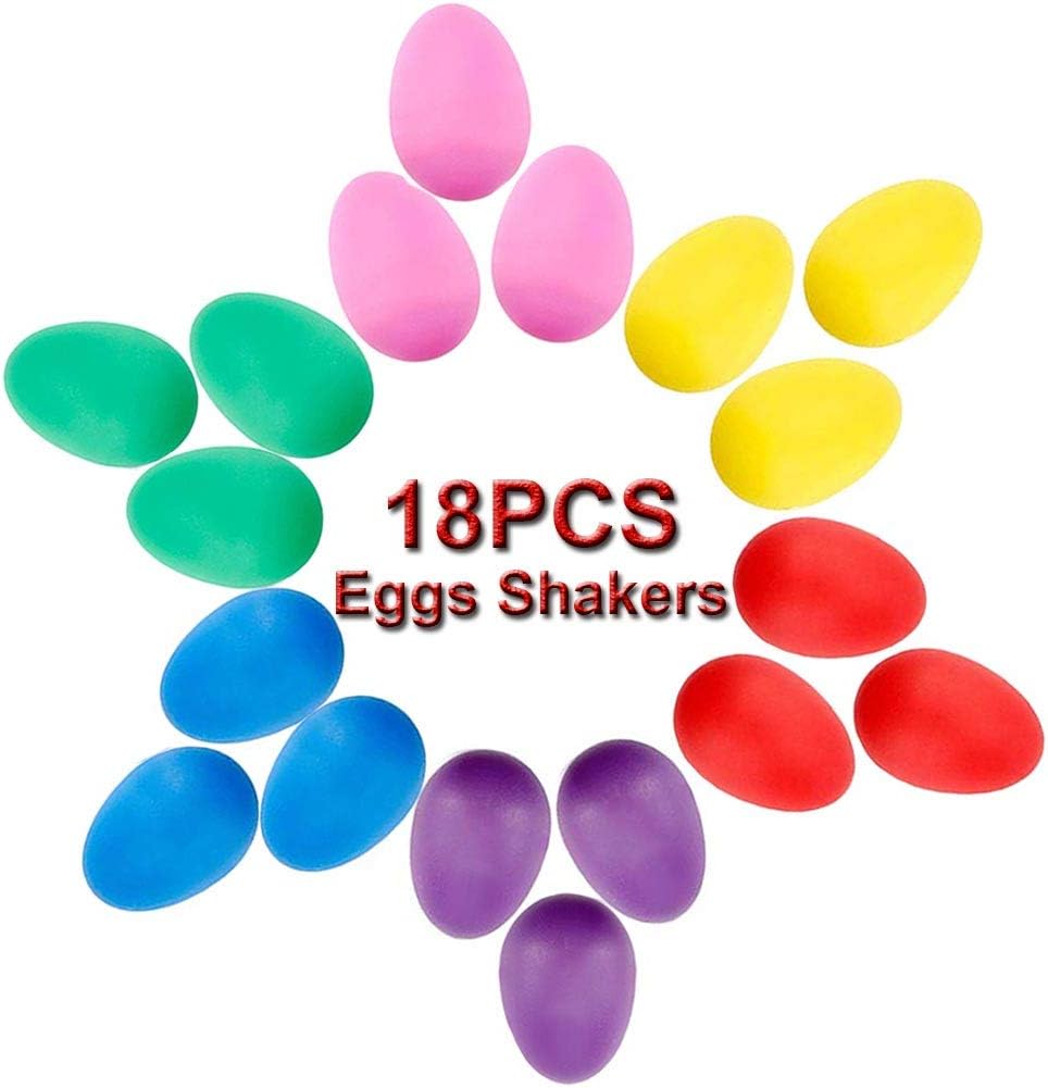 18PCS Eggs Shaker Set Colorful Musical Rhythm Eggs Shaker for Child Party Supplies Sand Eggs Toys Plastic Easter Eggs, 6 Colors (Eggs Shakers-18PCS)