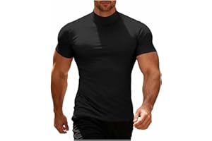 Men's Muscle T Shirts Short Sleeve Mock Neck Slim-Fit Gym Workout Tops Casual Solid Basic Tees Undershirts