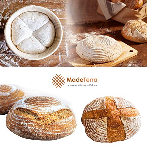 9 inch Banneton Proofing Baskets for Sourdough Bread Baking | Round Brotform Bread Proofing Basket Set with Bamboo Dough Scraper & Cloth Liner | Food-Safe Bread Proofing Bowls for Rising