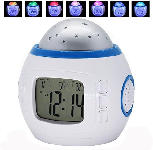 Projection Alarm Clocks for Kids Music Star Sky Clock Bedroom Home Bedside Living Room Children Snooze with LED Backlight Colorful