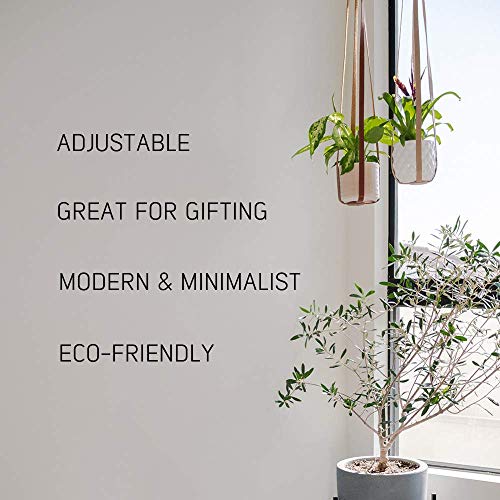 Plant Hanger | Hanging Planters for Indoor Plants | Adjustable Vegan Leather in Beige or Brown | Planter Holder for Pot or Basket to Hang from Wall (Mahogany Brown) - Thumbnail 2