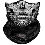 Skull Face Mask for Women Men Dust Wind UV Sun Protection Seamless Bandana Face Mask for Rave Festival Motorcycle Riding Biker Fishing Hunting Outdoor Running 3D Tube Mask (Gray Flower Face Women)