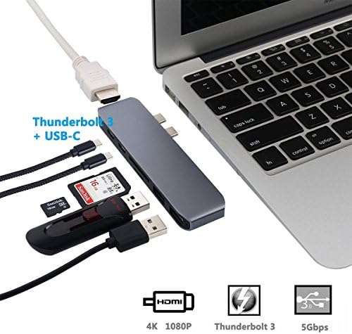 USB C Hub HDMI,TEMACOO USB Type C Hub / USB C to HDMI Cable Smart Hub /HDMI Adapter with USB C Port for MacBook and Pro,6 in 1 Combo with USB 3.0, PD charger,HDMI Output,SD Card Reader (GREY)