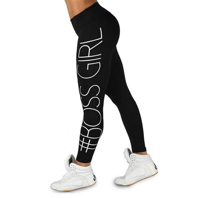 Womens Boss Girl Print Yoga High Waist Legging Fitness ...