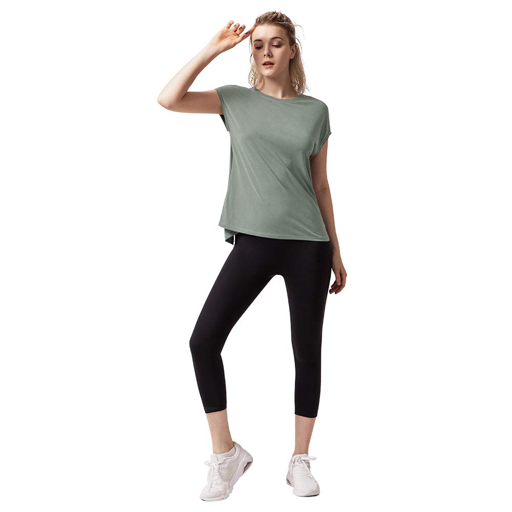 Women\'s Open Back Shirts Short Sleeve Top, Sexy Modal Backless T-Shirt Yoga Tops Dark Grey