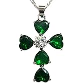 RIZILIA Faith Cross Heart Cut Birthstone Necklace for Women - Multi Color Options - 18K White Gold Plated CZ Pendant, 18"+2" Chain - Gift Boxed for Her, Mother Birthday Anniversary