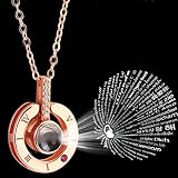 jetloter i love you necklace 100 languages projection on round onyx pendant collarbone necklace rose gold