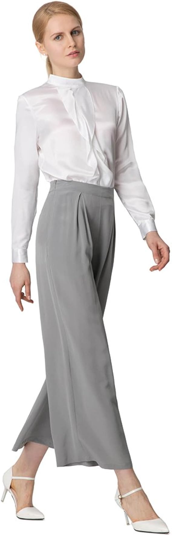 Amazon Lilysilk リリーシルク シルクブラウス パンツ ホワイト クラシックグレー 上下セットxxxl シャツ ブラウス 通販