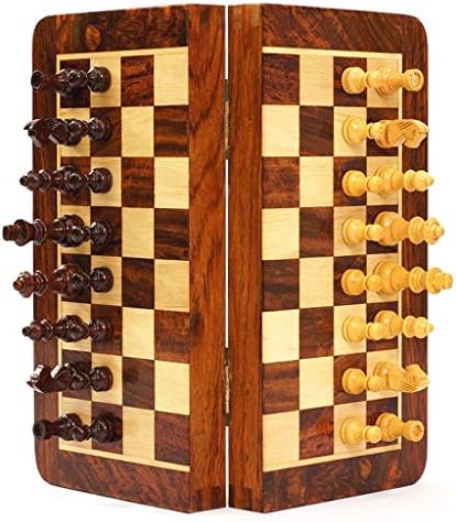 磁気木製チェスセット 旅行ポータブル折りたたみチェスボードゲームセット 木片の保管 旅行ゲームおもちゃギフト サイズ 25cm