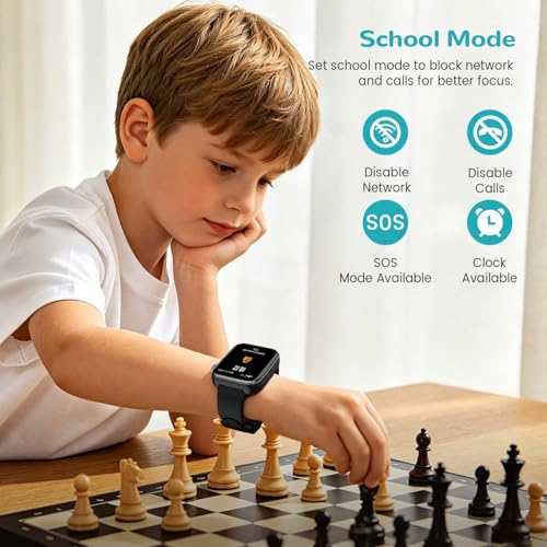 SWGOTA Reloj Inteligente Niño, Smartwatch Niños con 4G Videollamada/GPS, Chat de Voz/Modo Escuela/Whatsapp/WiFi/SMS/SOS/Podómetro/5 Modos Deportivos, IP68 Impermeable Regalo para Niñas Niños, Negro