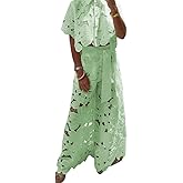 NIFTRIRY Outfits for Women 2 Piece Sets Lace Crop Shirt with Wide Leg Pants Two Piece Sets for Women Dressy