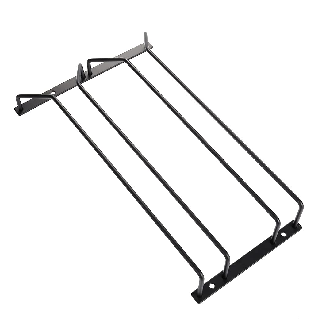 Dianoo 35CM Wine Glass Rack Under Cabinet Black, Wine Glass Holder Under Shelf, Stemware Rack, Glasses Storage Hanger For Bar Kitchen 2 Rows