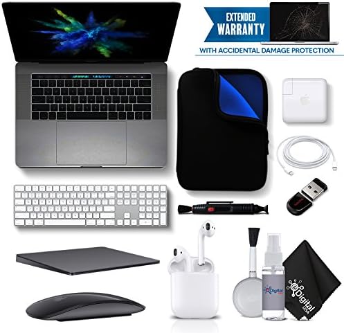 Apple 15" MacBook Pro, Retina, Touch Bar, 2.8GHz Intel Core i7 Quad Core, 16GB RAM, 256GB SSD, Space Gray, MPTR2LL/A (Newest Version) - Executive Bundle - Warranty, Airpods, Magic Mouse and Keyboard