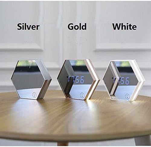 YRLED Multifunctional LED Night Light Wall Clock Thermometer Mirror Glass Digital Alarm Clock Color: Gold