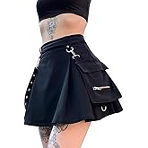 Ruolai Goth Black Pleated Mini Skirt with Chain High Waisted Tennis Skirt