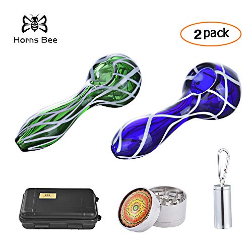 4.2 Inch Handmade Glass Crafts Portable Travel-Pipe Kit with Grinder and Storage Bottle (Green+Blue) - Thumbnail 6