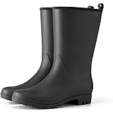 HISEA Women Rubber Boots Wide Calf Rain Boots Matte Surface Waterproof PVC Rubber Rain Boot Mid Height Rain Shoes for Outdoor Gardening Work Walking