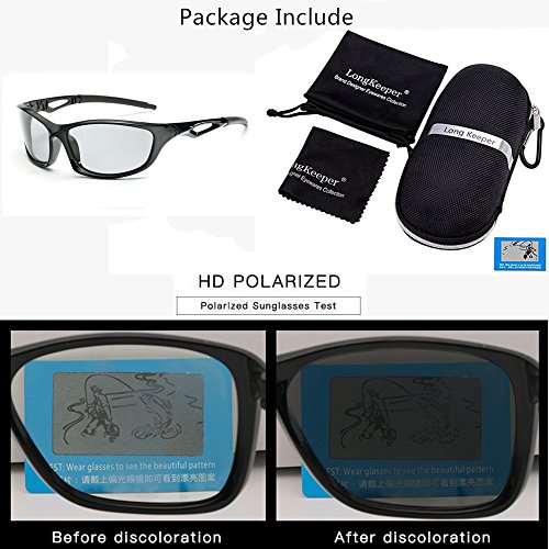 Photochromic Sunglasses Men Women HD Polarized Sports Cycling Glasses By Long Keeper (Bright Grey) - Thumbnail 5