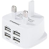 Wall Charger, HAWEEL 4 USB Ports Max 3.1A Travel Charger for iPhone 7 / 7 Plus, iPhone 6 / 6 Plus, Other Mobile Phones and Tablet PC, UK Plug(White)