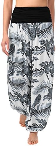 Slivexy Women's Casual Floral Printed Elastic Waist Boho Harem Pants X-Large Grey Floral