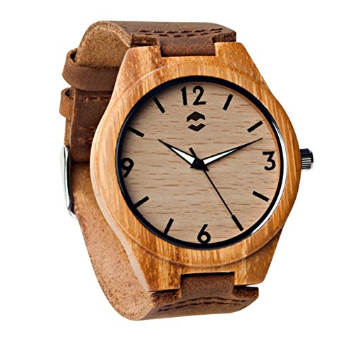 wooden watch face leather strap