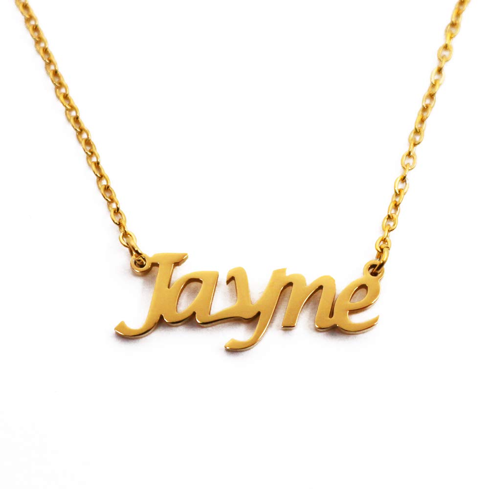 Kigu Jayne Personalised Name Necklace 18ct Gold Plated, Custom Dainty Name Pendants, Jewellery for Ladies, Girlfriend, Mother, Sister, Friends