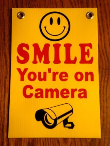 VINBOX SMILE YOU'RE ON CAMERA SIGN 8'',x12'', NEW with Grommets Security Surveillance