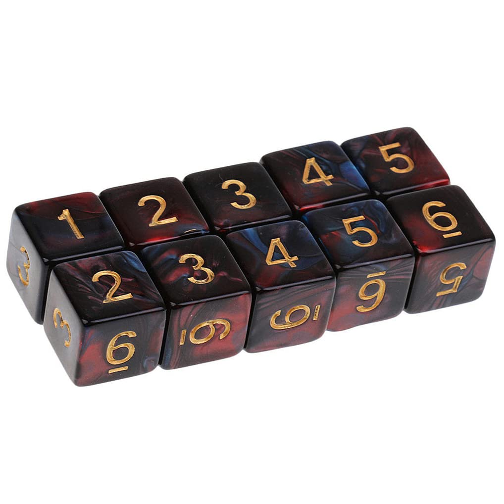 10PCS Polyhedral Dice - D6 Acrylic 16mm 6 Sided Double Color Game Dice for RPG, MTG, DND, Table Games (Red, Blue)