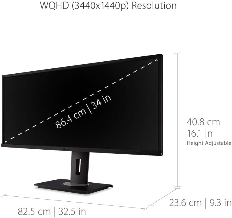 ViewSonic VG3448 34 Inch Ultra-Wide 21:9 WQHD Ergonomic Monitor with HDMI DisplayPort USB, 40 Degree Tilt and FreeSync for Home and Office: Computers & Accessories