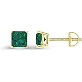 14K Gold Plated 925 Sterling Silver Hypoallergenic 5mm Square Princess Cut Genuine Birthstone Solitaire Screwback Stud Earrings