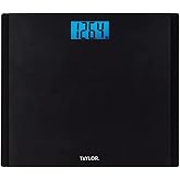 Taylor Digital Talking Body Scale, Audio Readout, 550 lb, Black | Tempered glass platform, easy-to-read digital display, backlit display, modern bathroom design