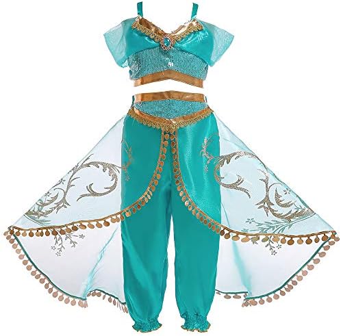 JTAISC Girls Princess Jasmine Costume Halloween Cosplay Party Dress Up