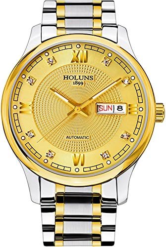Men's All Stainless Steel Sapphire Calendar Luminous Diamond Automatic Water Resistant Gold Wristwatch