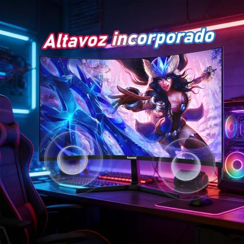 Panel de 27 Pulgadas, Monitor de computadora Curvo Gaming 1800R 250Hz, FHD 1080p 1ms, Freesync, 98% sRGB, Altavoces Integrados, HDMI 2.0, DisplayPort, Compatible con Montaje en Pared - Negro