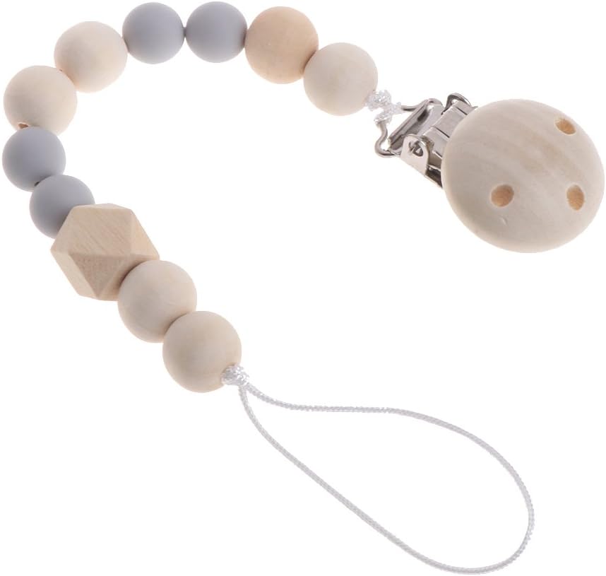 Fanct Wooden Beaded Baby Pacifier Chain Clip Leash Strap Nipple Soother Holder Infant Bracelet Teething Toy