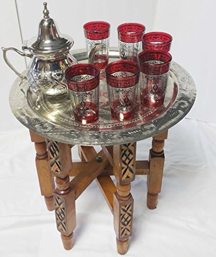 Moroccan Tea Serving 1 Tray Set 1 TEAPOT 6 Glasses 1 Stand Turkish Middle East