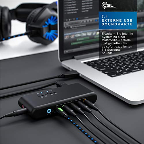 CSL-Tarjeta-de-Sonido-USB-71-Externa-8-Canales-Canal-71-USB-Soundbox-Dynamic-3D-Surround-Sound-para-hasta-8-Altavoces-grabacion-reproduccion-simultanea-para-Audio-analogicos-y-Digitales