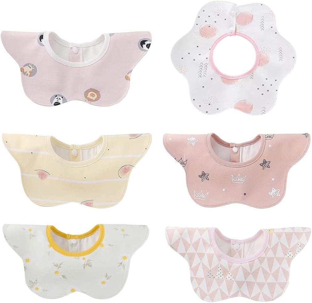 Amazon Co Jp ベビー ビブ スタイ 防水 よだれかけ 6枚セット 綿100 赤ちゃん エプロン 食事用 花びら型 360 回転 男の子 女の子 Elf Feer ファッション