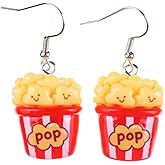 Funny Popcorn Dangle Hook Statement Earrings for Women Resin Cute Simulation Food Sweet Corn Drop Earring Charm Handmade Cartoon Hypoallergenic Creative Novelty Trendy Snack Lover Jewelry Holiday Gifts